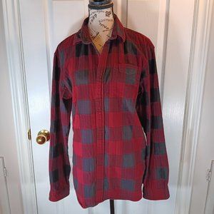 Jack & Jones Buffalo Plaid Button Down Shirt Long Sleeve Red Black Men's Size L